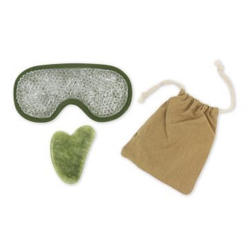 Accesorii pentru masaj terapeutic GuaSha Kit masca pentru ochi ThermoComfort si Jad Verde + Husa